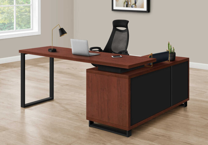 COMPUTER DESK - 72"L CHERRY / BLACK EXECUTIVE CORNER - Image 2