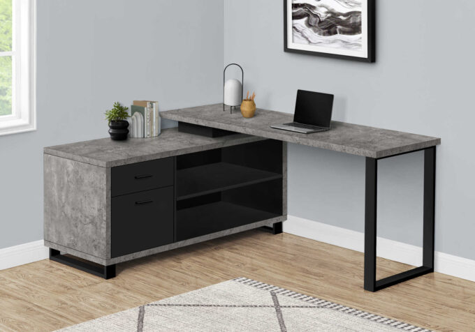 COMPUTER DESK - 72"L GREY CONCRETE/BLACK EXECUTIVE CORNER