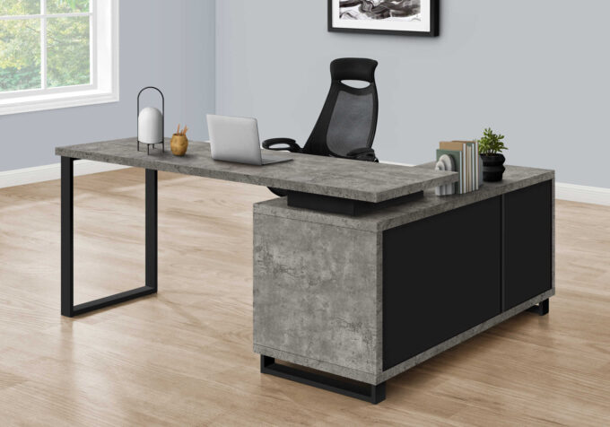 COMPUTER DESK - 72"L GREY CONCRETE/BLACK EXECUTIVE CORNER - Image 2