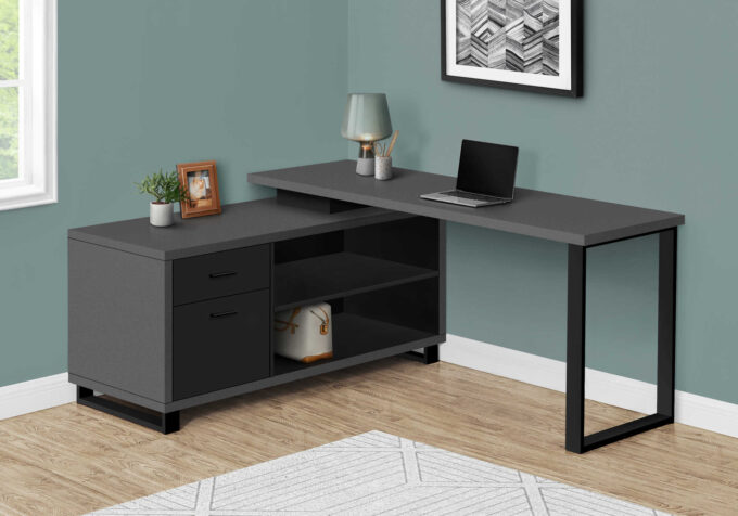 COMPUTER DESK - 72"L MODERN GREY / BLACK EXECUTIVE CORNER