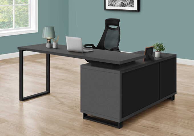 COMPUTER DESK - 72"L MODERN GREY / BLACK EXECUTIVE CORNER - Image 2