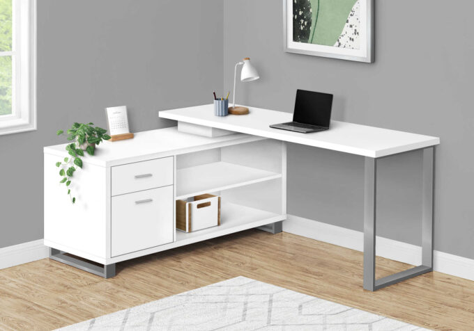 COMPUTER DESK - 72"L WHITE / SILVER EXECUTIVE CORNER