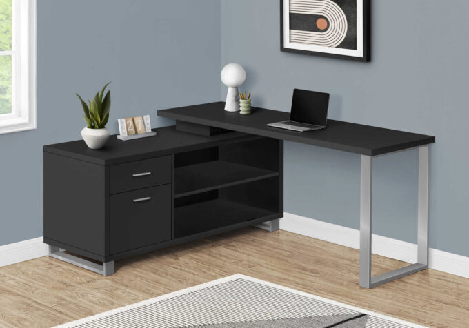 COMPUTER DESK - 72"L BLACK / SILVER EXECUTIVE CORNER