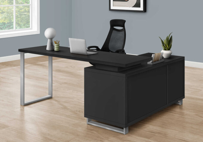 COMPUTER DESK - 72"L BLACK / SILVER EXECUTIVE CORNER - Image 2