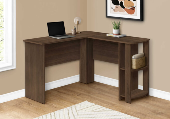 COMPUTER DESK - DARK WALNUT L-SHAPED CORNER / 2 SHELVES