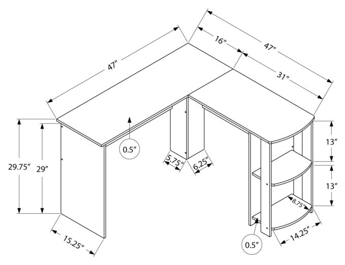 COMPUTER DESK - WHITE L-SHAPED CORNER / 2 SHELVES - Image 4