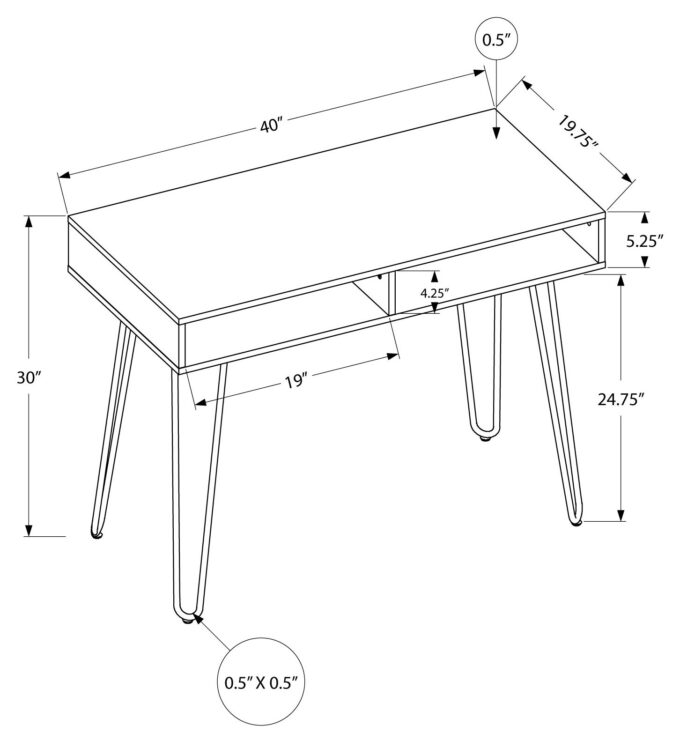 COMPUTER DESK - 40"L / WHITE / WHITE METAL - Image 4