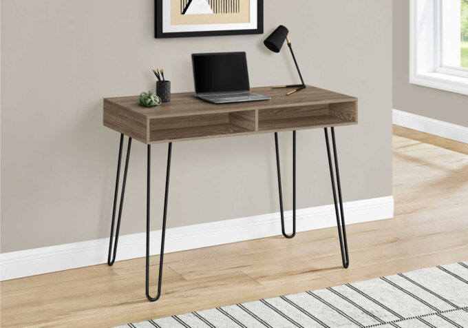 COMPUTER DESK - 40"L / DARK TAUPE / BLACK METAL