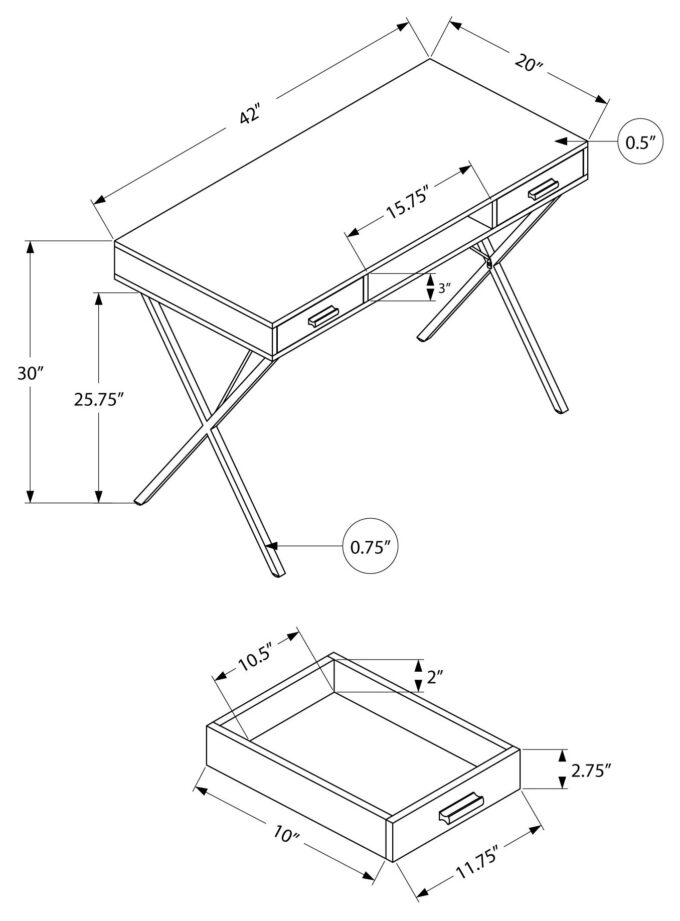 COMPUTER DESK - 42"L / WHITE / BLACK METAL - Image 4