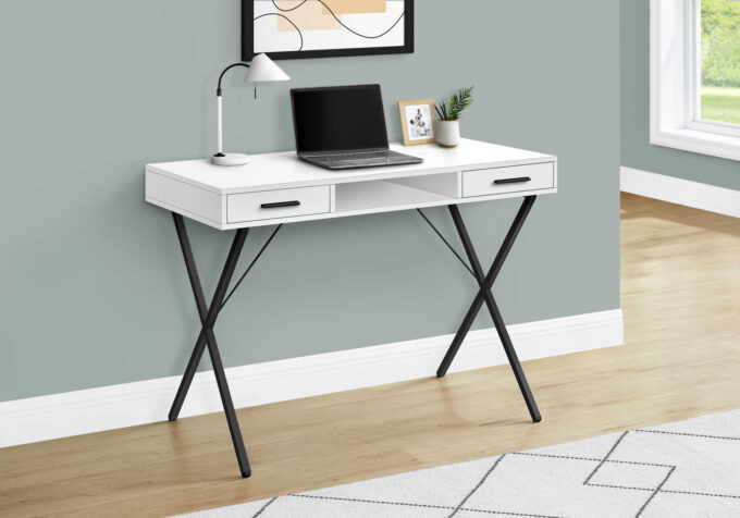 COMPUTER DESK - 42"L / WHITE / BLACK METAL