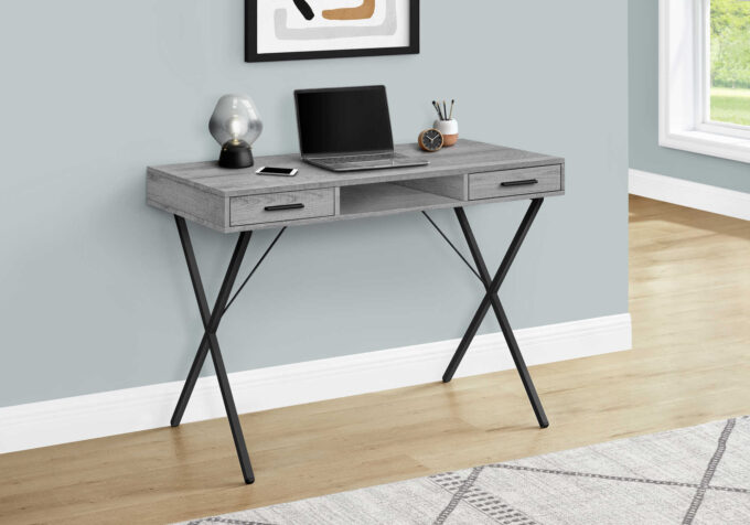 COMPUTER DESK - 42"L / GREY / BLACK METAL