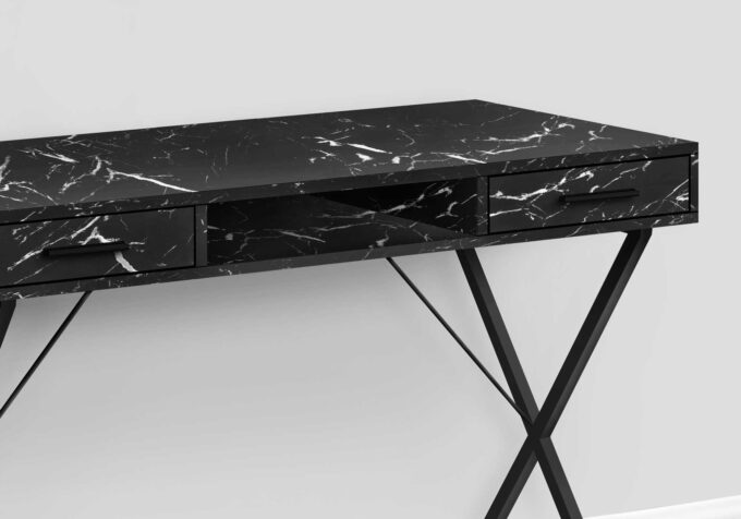 COMPUTER DESK - 42"L / BLACK MARBLE / BLACK METAL - Image 2