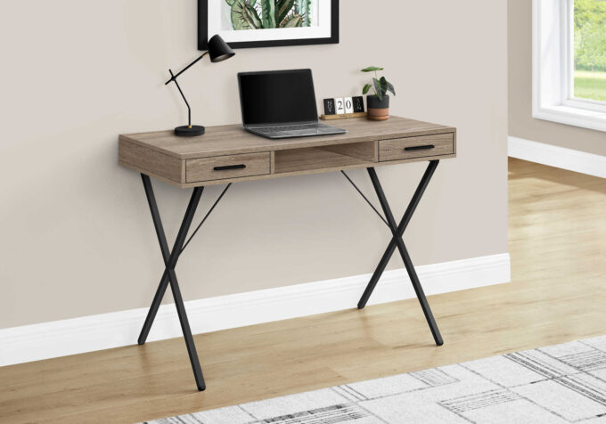 COMPUTER DESK - 42"L / DARK TAUPE / BLACK METAL