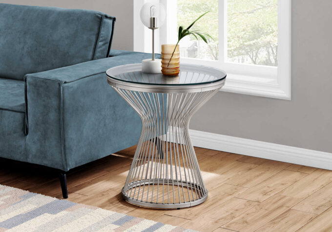 ACCENT TABLE - 24"H / STAINLESS STEEL WITH TEMPERED GLASS