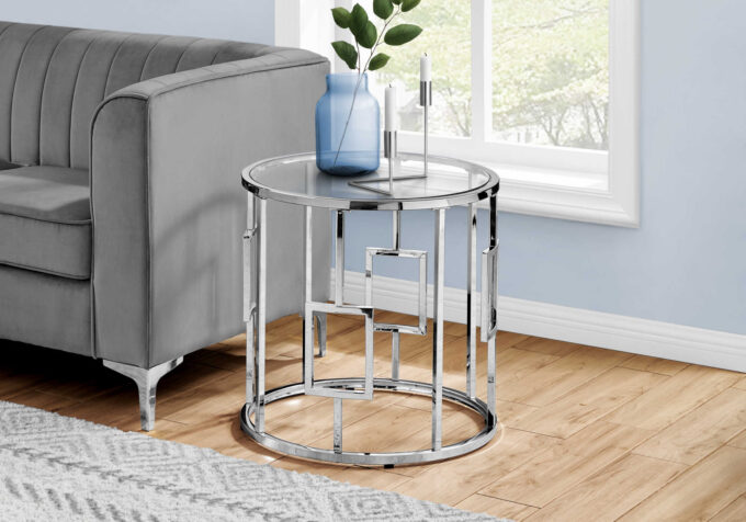 ACCENT TABLE - 23"H / CHROME METAL WITH TEMPERED GLASS