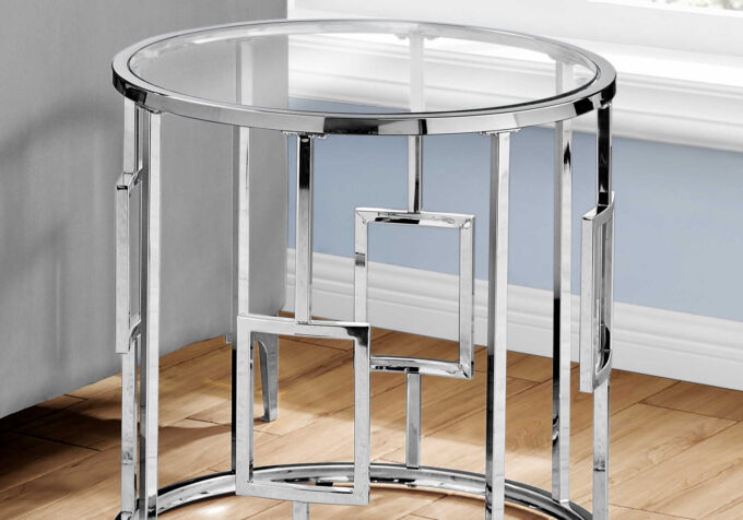 ACCENT TABLE - 23"H / CHROME METAL WITH TEMPERED GLASS - Image 4