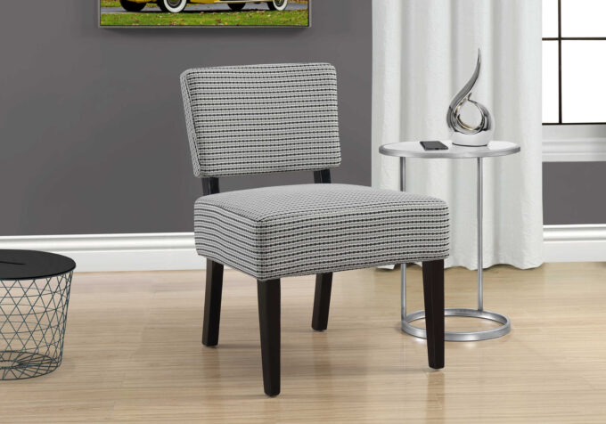 ACCENT CHAIR - LIGHT GREY / BLACK ABSTRACT DOT FABRIC