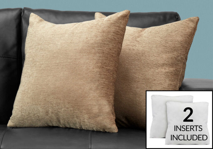 PILLOW - 18"X 18" / SOLID TAN / 2PCS - Image 2