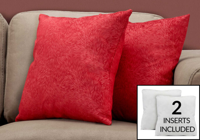 PILLOW - 18"X 18" / RED FEATHERED VELVET / 2PCS - Image 2