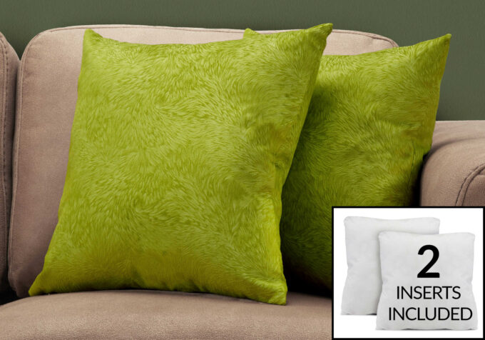 PILLOW - 18"X 18" / LIME GREEN FEATHERED VELVET / 2PCS