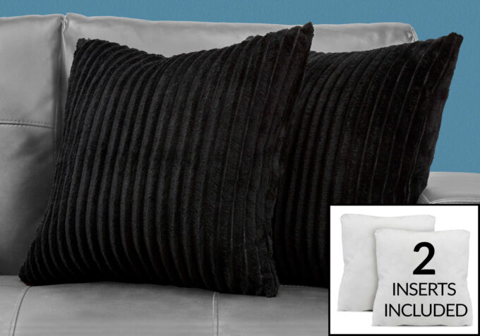 PILLOW - 18"X 18" / BLACK ULTRA SOFT RIBBED STYLE / 2PCS - Image 2